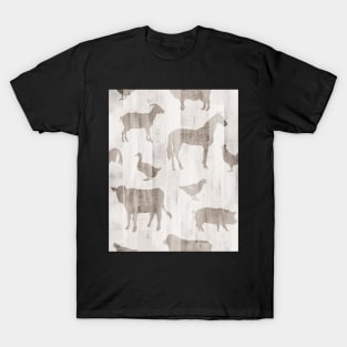 Farm Animals - Light Barn Wood T-Shirt